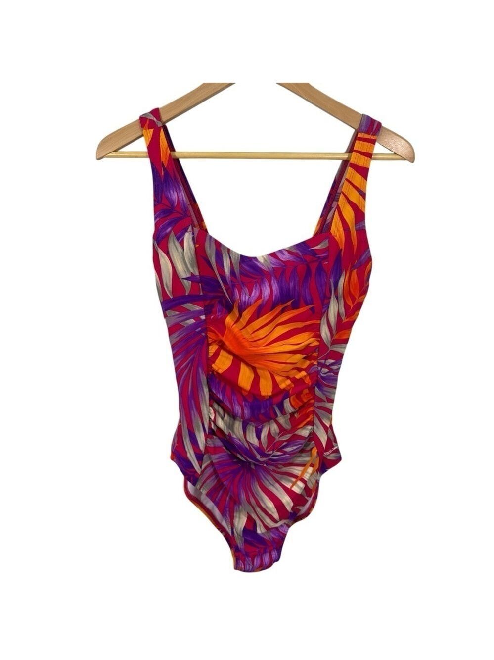Speedo Floral One Piece Bathing Suit Womens 8 Orange Purple Tropical Swim EUC